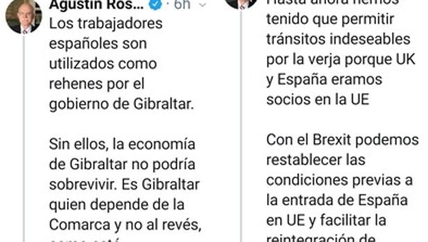 Capturas del hilo sobre Gibraltar abierto por Rosety en su cuenta de Twitter
