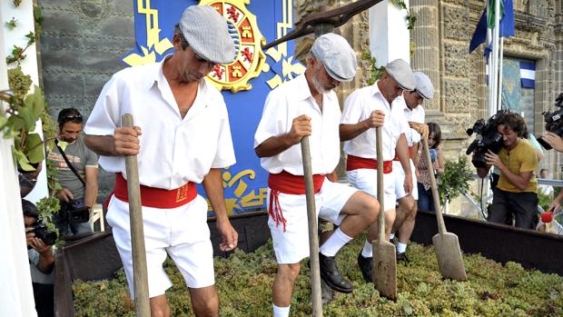 Pisa de la uva en otra edición de la Fiesta de la Vendimia
