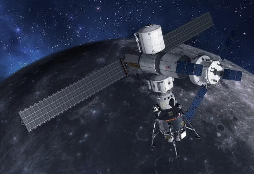Concepto de estación espacial lunar, o «Lunar Gateway»