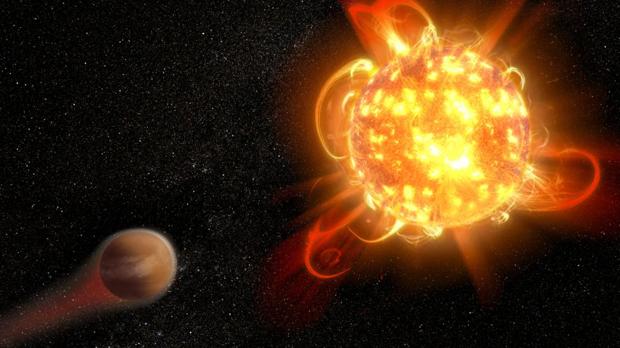 Representación artística de una superllamarada en una estrella