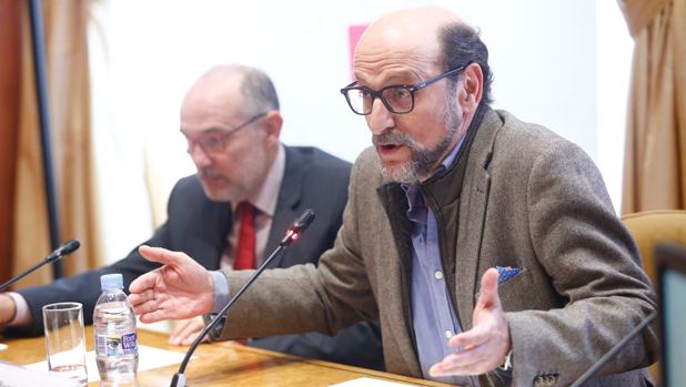 José Miguel Fernández Sastrón, presidente en funciones de la SGAE, durante la rueda de prensa para explicar las elecciones a la junta directiva de la entidad