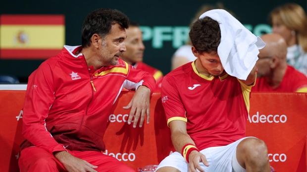 Carreño, durante un descanso en su partido ante Paire