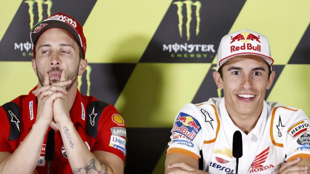 Dovizioso y Márquez, en la rueda de prensa de presentación del Gran Premio de Catalunya
