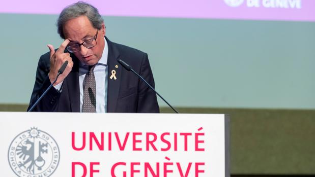 Torra, durante la conferencia que pronunció ayer en Ginebra