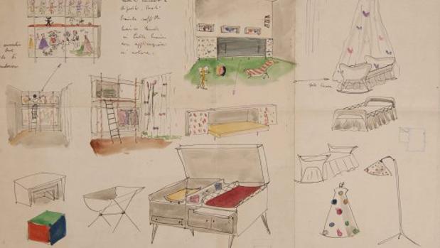Detalle de uno de los dibujos de Lina Bo Bardi que pueden verse en Barcelona