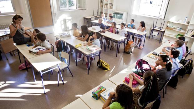Una aula de un colegio en Valencia