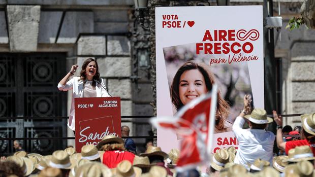 Imagen de la candidata del PSPV-PSOE. Sandra Gómez tomada este domingo