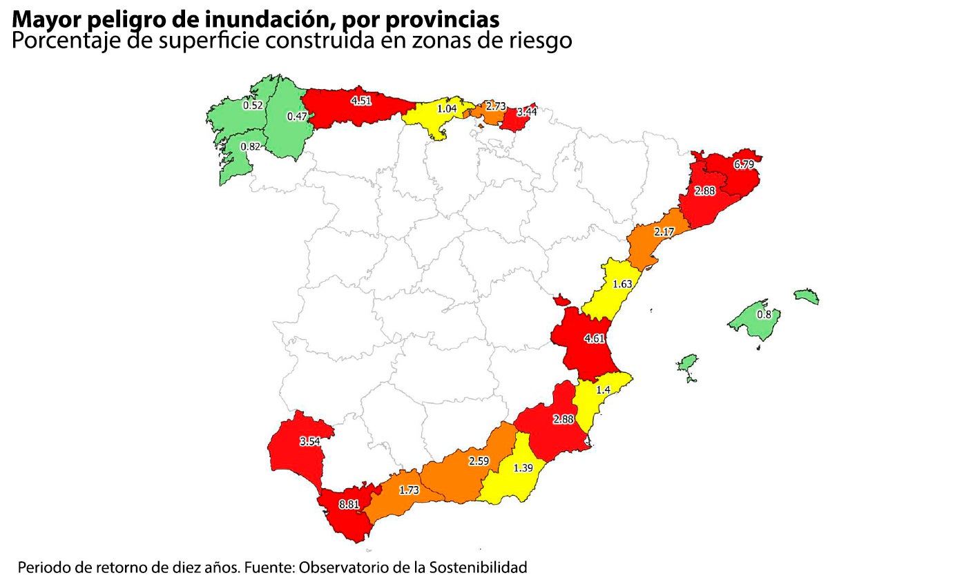 Mayor riesgo de inundación, por provincias